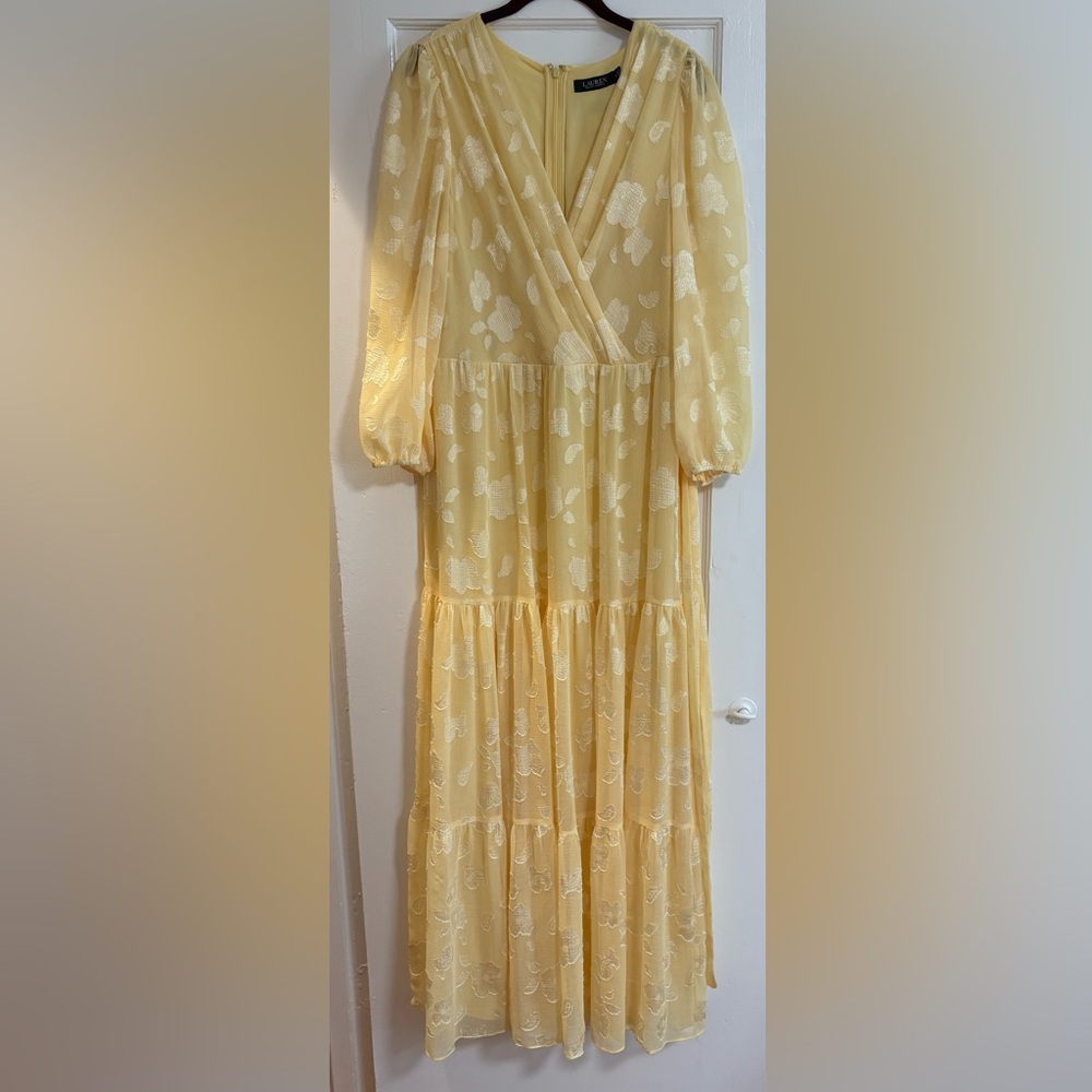 Ralph Lauren Yellow Floral Long Sleeve Dress with Matching Belt